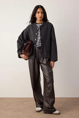 TRENDYOLMİLLA Antrasit Kaşe Cep Detaylı Dokuma Oversize Ceket TWOAW26CE00078