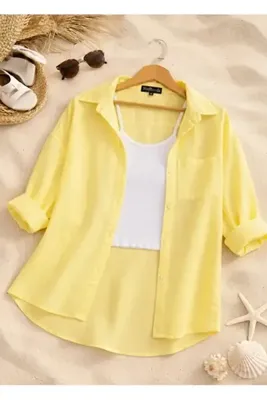 İnazuma Outdoors Kadın Keten kahverengi Gömlek Yazlık Oversize Gömlek Yeni Sezon