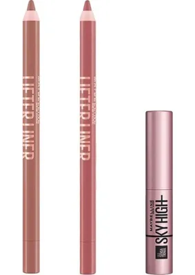 Maybelline New York Lifter Liner Dudak Kalemi 05 On It & 07 Big Lift & Mini Lash Sensational Sky High Cosmic Black Maskara Makyaj Seti