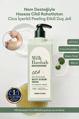 Milk Baobab Hassas Cildi Nemle Rahatlatan Cica’lı Peeling Duş Jeli Cica Refreshing Body Scrub Wash