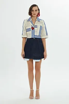 Mani Mani Cep Detaylı Mini Jean Etek