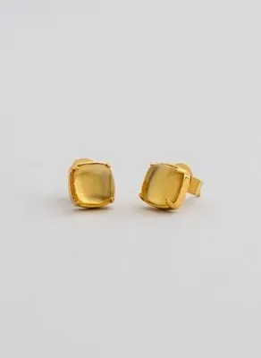 So Chic Büyülü Renkler 18 Ayar Sarı Altın Kaplama Gümüş Tektaş Küpe
