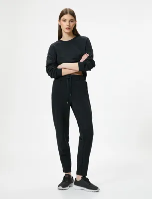 Koton Modal Kumaş Crop Spor Sweatshirt Asimetrik Kesim Bisiklet Yaka Uzun Kollu