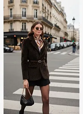 Lela Leopar Desenli Regular Fit Kemer Detaylı Peluş Dokulu Blazer Ceket Kadın CEKET 6839614