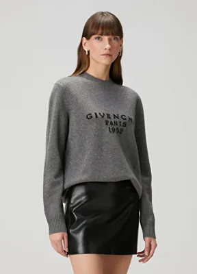 Givenchy Gri Logo Jakarlı Yün Kazak