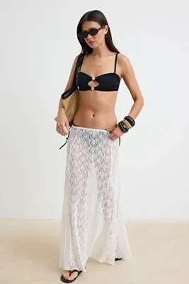 TRENDYOLMİLLA Ekru Örme Maxi Dantelli Plaj Etek TBESS26ET00011