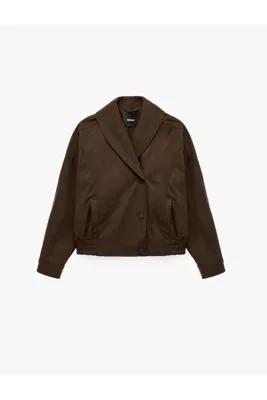 Koton Uzun Kollu Şal Yaka Düğmeli Suni Süet Oversize Bomber Ceket