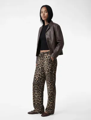 Koton Beli Bağcıklı Cepli Leopar Desenli Geniş Paça Pantolon
