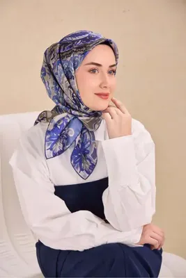 Silk Home Twill İpek Eşarp Art Desen Mavi Gri 90x90