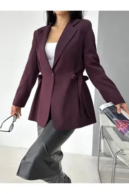 MYGİYİMİSTANBUL Blazer ceket Yanlarda bağlama/ip detayları Modern ve şık