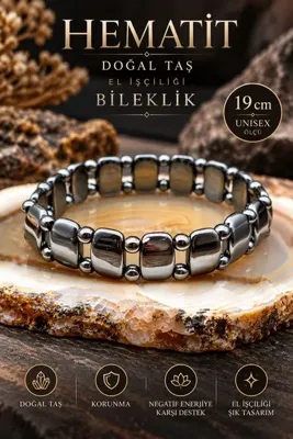NBS Beautiful Naturel Stones Hematit Doğal Taş El İşçiliği Bileklik Unisex Kaliteli