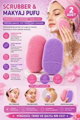 Nera Classy 10x6cm 2 Adet Derinlemesine Gözenek Temizleyici Peeling Süngeri, Banyo Yüz Temizleme Süngeri