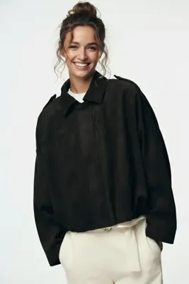 MEECY Kadın Oversize Bomber Süet Ceket