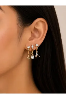 Laviona jewelry Xuping 14k Tek Delikte 3 Küpe Modeli