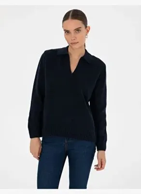 Pierre Cardin Kadın Lacivert Comfort Fit Polo Yaka Kazak 50317226-VR033