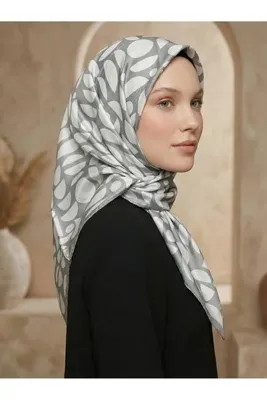 Armine İpek Eşarp - 9174D-02 - Tivil - Gri-Beyaz