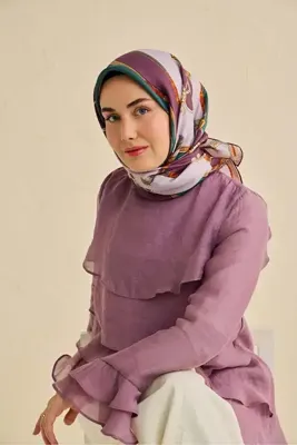Silk Home Twill İpek Eşarp Kemer Desen Mor 90x90
