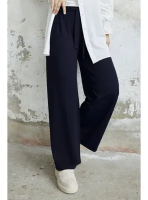 InStyle Beli Kuşaklı Bol Scuba Pantolon - Lacivert