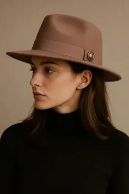 HatClub Exclusive Kadın Deve Tüyü Panama Fedora Fötr Model İçerisinden Ayarlanabilir Şapka