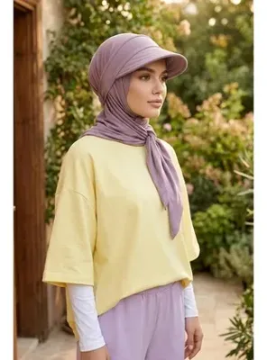 Aisha's Design Çıkarılabilir, Ayarlanabilir Siperlikli Kaymaz Pratik Penye Şal,SPS-2 Lila