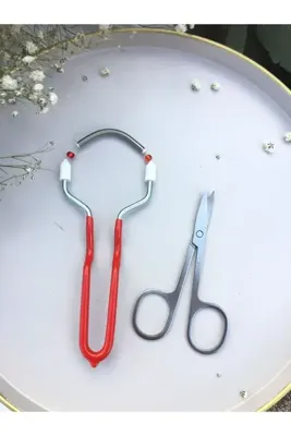 hbtasarim Kırmızı Kaş Bıyık Alma Aleti Yüz Tüy Yayı 1 Adet Ve Kaş Ve Bıyık Makası