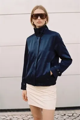 Sateen Saten Bomber Ceket - Lacivert