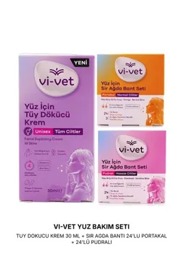 PYCOS COSMETICS Yüz Bakım Seti Yüz Tüy Dökücü Krem + Sir Ağda Bantı 24'lü Portakal +ı 24'lü Pudralı