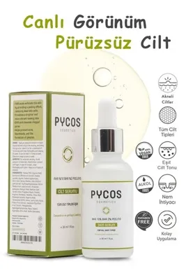 PYCOS COSMETICS Aha %10 Bha %2 Peeling Canlandırıcı, Cilt Tonu Eşitleyici, Leke Karşıtı, Cilt Bakım Serumu 30ml