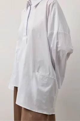Molene Beyaz Asimetrik Oversize Gömlek