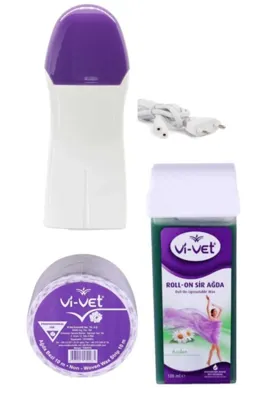 Vi-vet Hassas Cilt Kartuş Ağda Pudaralı+ 2 Yıl Garantili Ağda Makinesi+10 Metre Rulo Ağda Bez Set