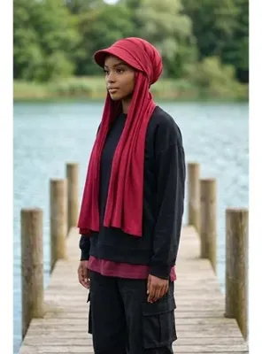 Aisha's Design Çıkarılabilir, Ayarlanabilir Siperlikli Kaymaz Pratik Penye Şal,SPS-1 Bordo