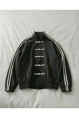 Touz Moda Çift Çizgili Oversize China Unisex Ceket