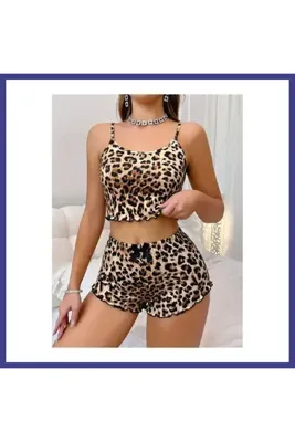 Genel Markalar Kadın Leopar Desenli Askılı Şortlu Pijama Takımı 5239 · BEDEN: L/XL · RENK: K DLRA
