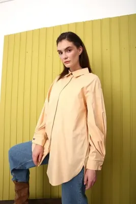 ALLDAY Bej Oversize Kol Pile Detaylı Gömlek Tunik