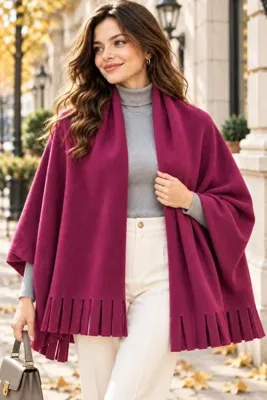 Wearflawless Kadın Polar Kumaş Mor Şal, Atkı, Püsküllü Kışlık Sıcak Tutan Omuz Şalı, 65X170cm