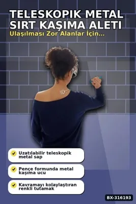SORA GROUP Teleskopik Metal Sırt Kaşıma Aleti Ergonomik Uzayan Kaşağı Aparat 22x4 cm BX-316193