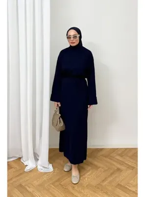 Melike Tatar Triko Elbise 80-8419 LACİVERT