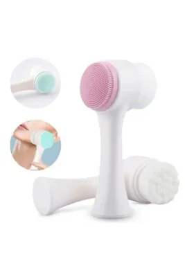 Lusso Cosmetics Cilt Temizleme Fırçası + Burun Siyah Nokta Temizleyici Dudak Peeling Fırça- Koyu Pembe