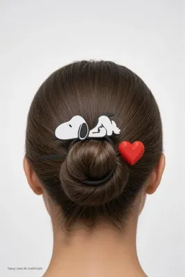 tredblock Snoopy Figürlü Saç Tokası Kırmızı Kalpli Sevimli Toka