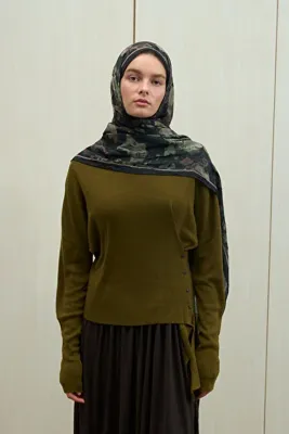 cs camellia scarf Pretty Kraş Şal - Yeşil-Siyah