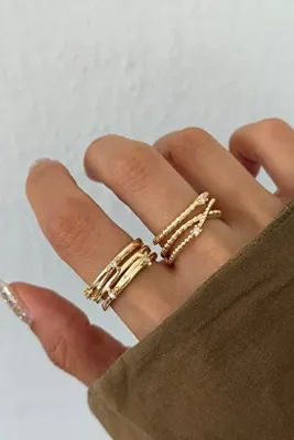 Lavian Accessories 2’li Amelia Zirkon Taşlı Gold Çapraz Yüzük Seti (AYARLANABİLİR)