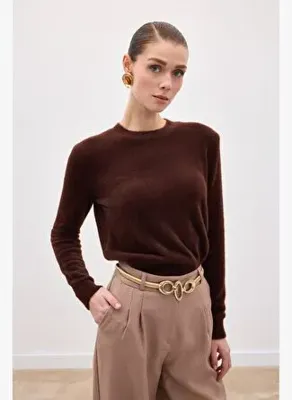 Sateen Sakallı Triko - Kahve
