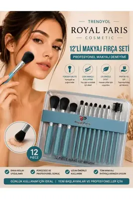 VitaMood Yaşam Royal Paris Cosmetic 12'li Makyaj Fırça Seti Turkuaz Profesyonel Makyaj Fırçaları