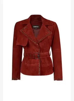 Derimod Patricia Kadın Bordo Biker Süet Deri Ceket 26SGD563810