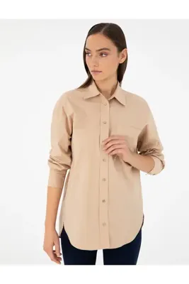 Pierre Cardin Bej Oversize Uzun Kollu Gömlek 50299581-VR011