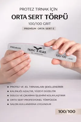 Francheska 100/100 Grit Premium Orta Sert Protez Tırnak Törpüsü – Yıkanabilir Profesyonel (1 Adet)