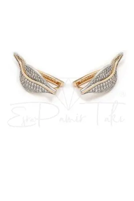 Esra Pamir Zirkon Taşlı Rose Gold Renk Arı Küpe Seti