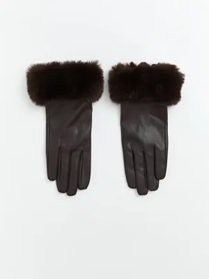 LCW ACCESSORIES Kürklü Suni Deri Kadın Eldiven