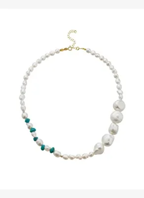Linya Jewellery Turkuaz Taşlı Barok İnci Kolye