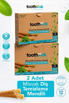 Toothwak 12'li Diş Temizleme Mendili - Doğal Organik Misvak Ve Nane Yağı İçeren Diş Temizleme Mendili 2 Adet